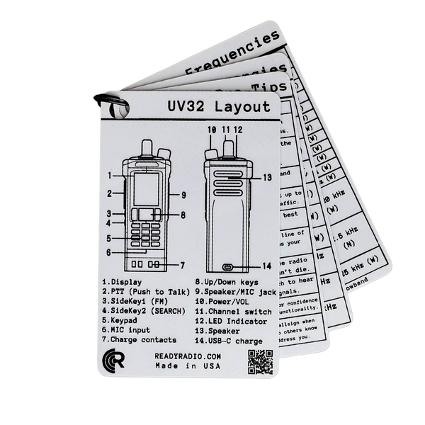 Baofeng UV-32 Comms Cards | GMRS, MURS, NOAA & Emergency Frequency Cheat Sheet
